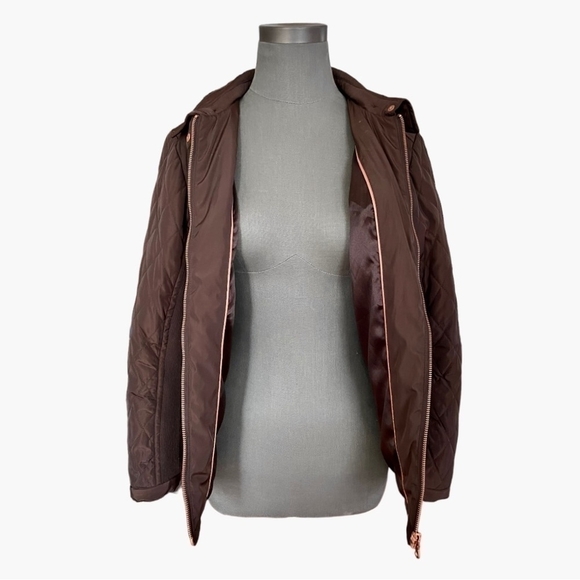 PER UNA Women’s Jacket Brown Quilted Jacket Rose Gold Zip Front Puffer - Picture 6 of 8